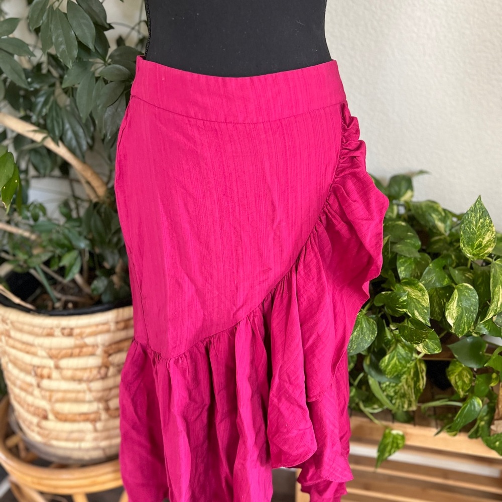 Pink Asymmetrical Ruffled Midi Skirt